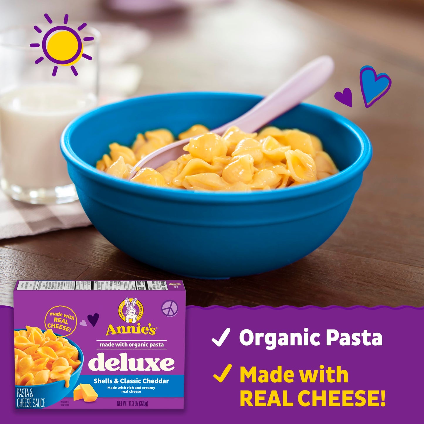 Annies Deluxe Macaroni and Cheese, Organic Pasta, Real Cheddar, 11.3 oz, Shells