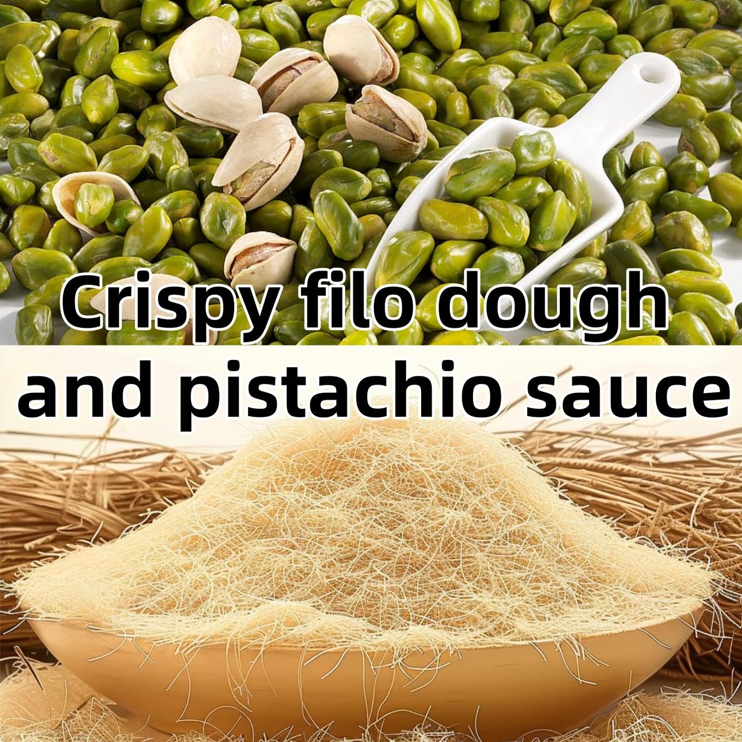 Pistachio Cream Paste With Dried Shredded Fillo Dough For Dubai Chocolate Bar - Authentic Quick Sweet Snack, Ideal Stuffed Desse