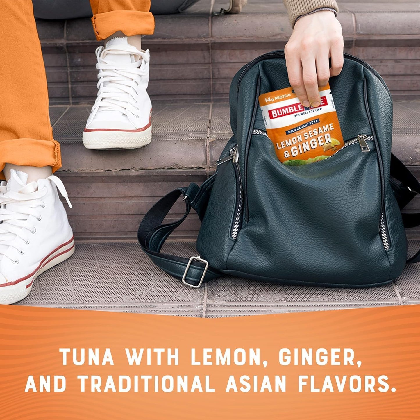Bumble Bee Lemon Sesame & Ginger Seasoned Tuna, 2.5 Oz Pouch - Ready To Eat - Wild Caught Tuna Packet - 14G Protein Per Serving
