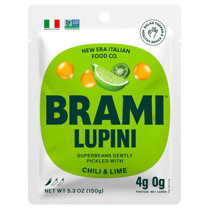 Brami Lupini Beans Snack, Chili & Lime, 7G Plant Based Protein, 0G Net Carbs, Vegan, Vegetarian, Keto, Mediterranean Diet, Non P