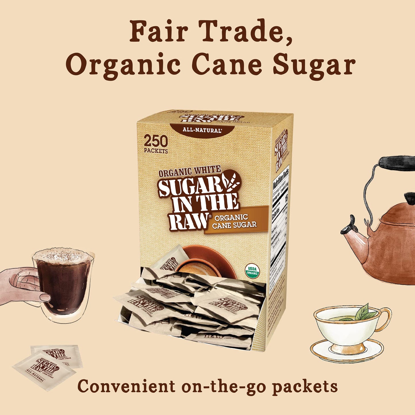 Sugar In The Raw Organic Granulated White Premium Cane Sugar, No Added Flavors Or Erythritol, Pure Natural Sweetener, Hot & Cold