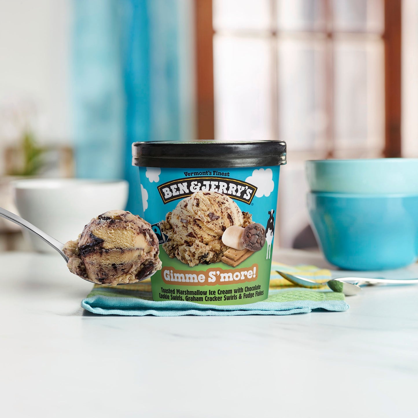 Ben & Jerrys Gimme Smore Toasted Marshmallow Ice Cream Pint Non-GMO 16 oz