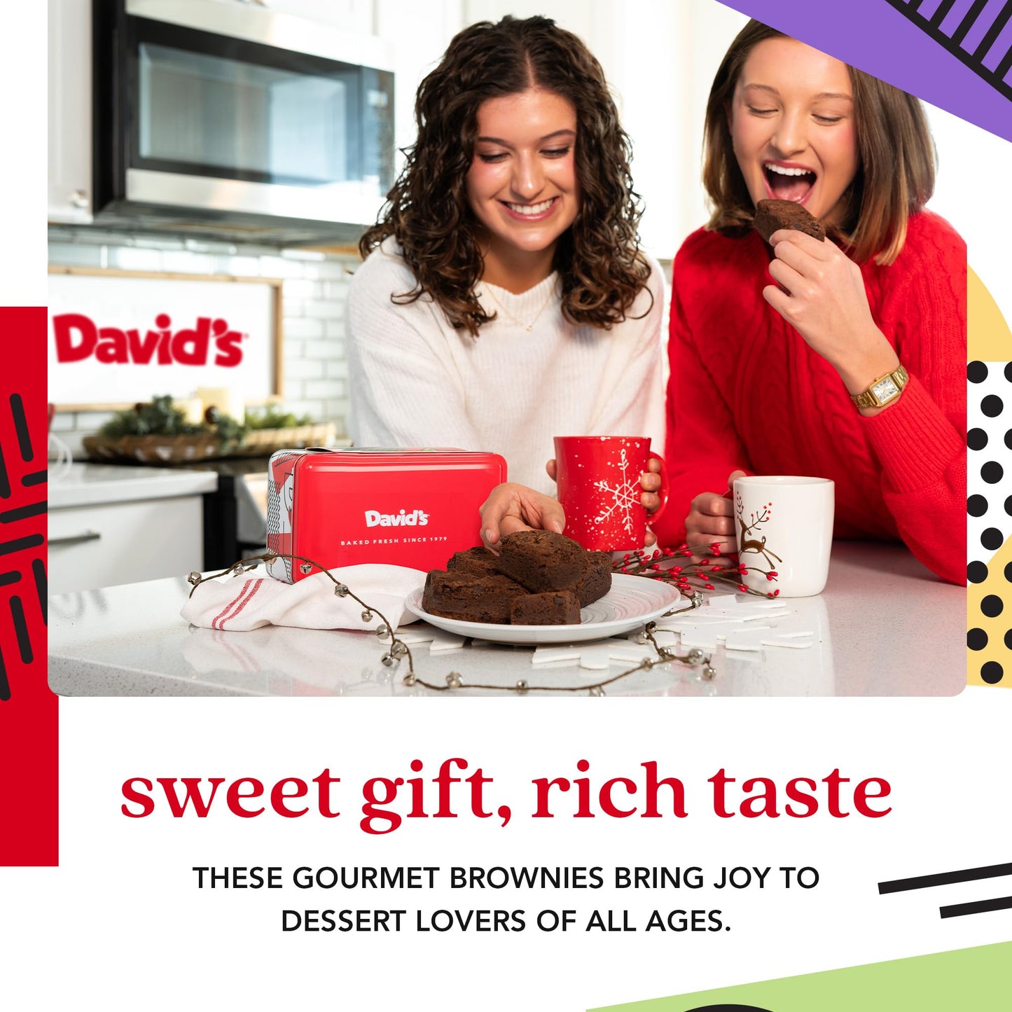 Davids Cookies Chocolate Chip Brownies In Sweet Sampler Tin – Decadent, Fudgy Brownies Packed With Chocolate Chips – Freshly Baked Gourmet Brownie Gift – Bakery Dessert Gift For All Occasions