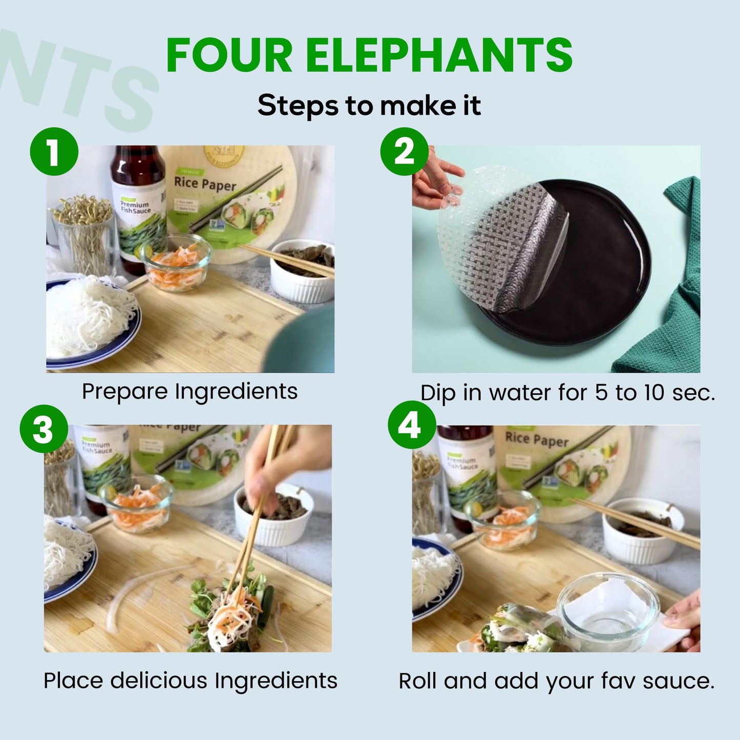 Four Elephants 22CM Round Rice Paper Non-GMO, Premium Spring Roll, 1 Count, Restaurant Quality