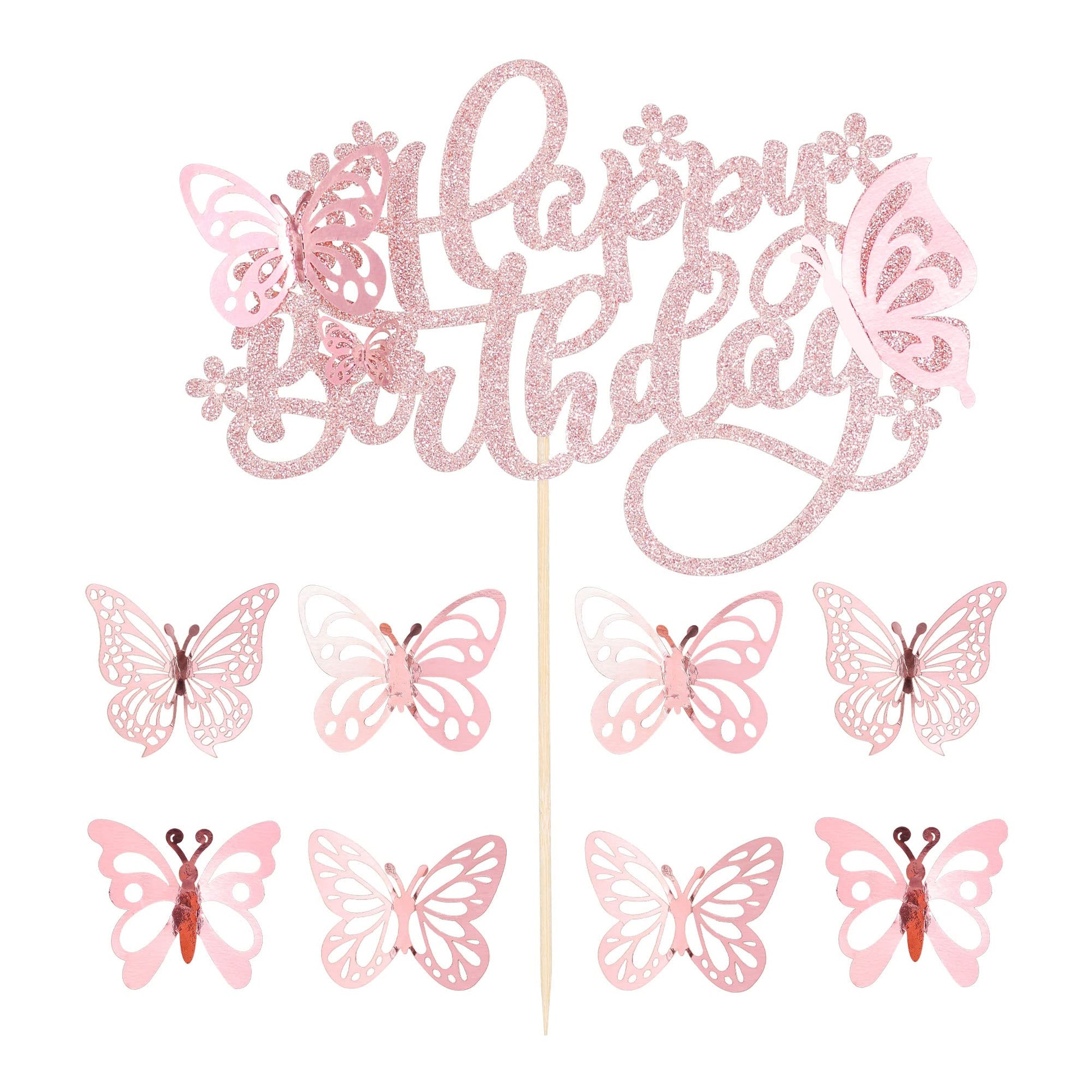 Ephlyn 25Pcs Butterfly Cake Toppers - 3D Paper Decorations for Birthday & Baby Shower - Rose Gold, Model EPH-2022-116-19