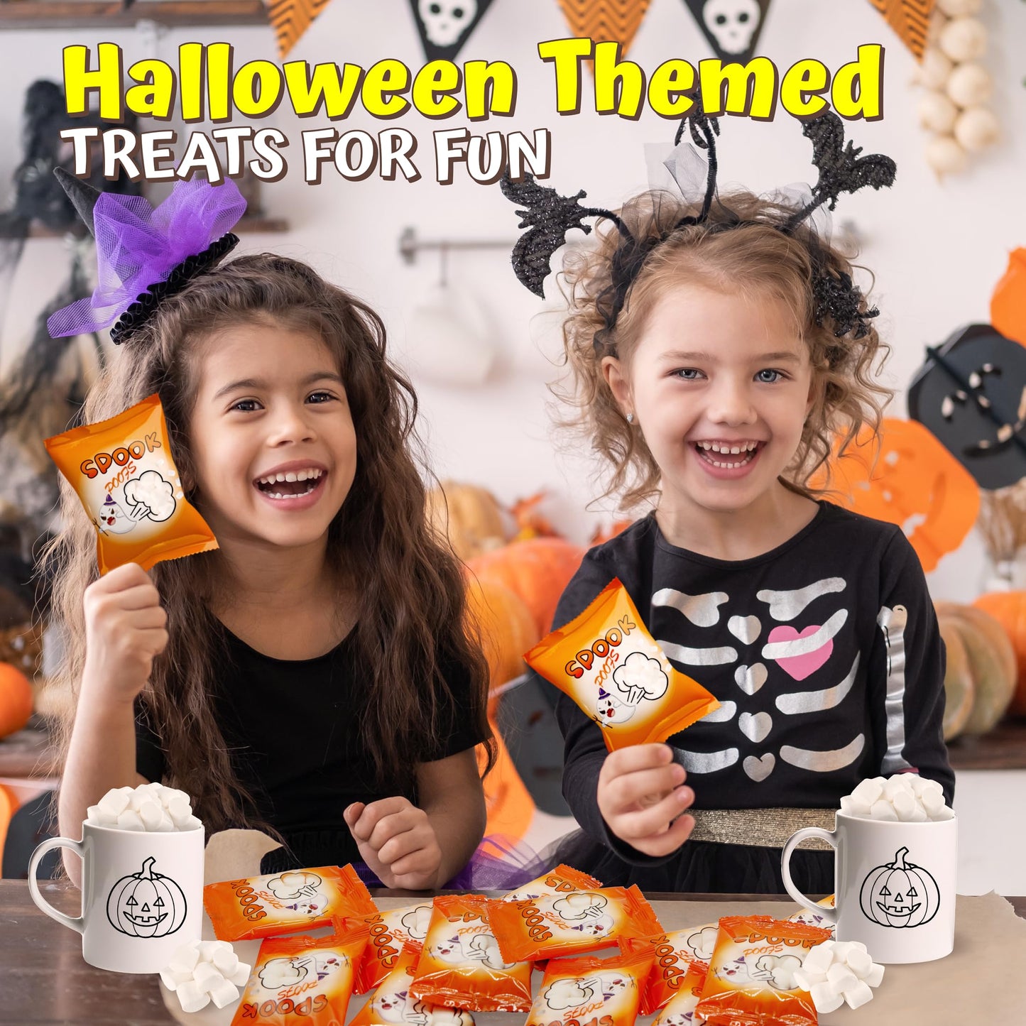 4Es Novelty 24 Pack Halloween Mini Marshmallows - Spook Poof - Indvidually Wrapped Vanilla Flavor - Halloweens Candy for Kids in Bulk  Snacks for Trick or Treat  17 Marshmallows in Each Bag