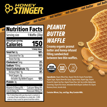 Honey Stinger Organic Peanut Butter Waffle, Energy Stroopwafel for Exercise, Endurance and Performance, Sports Nutrition for Hom