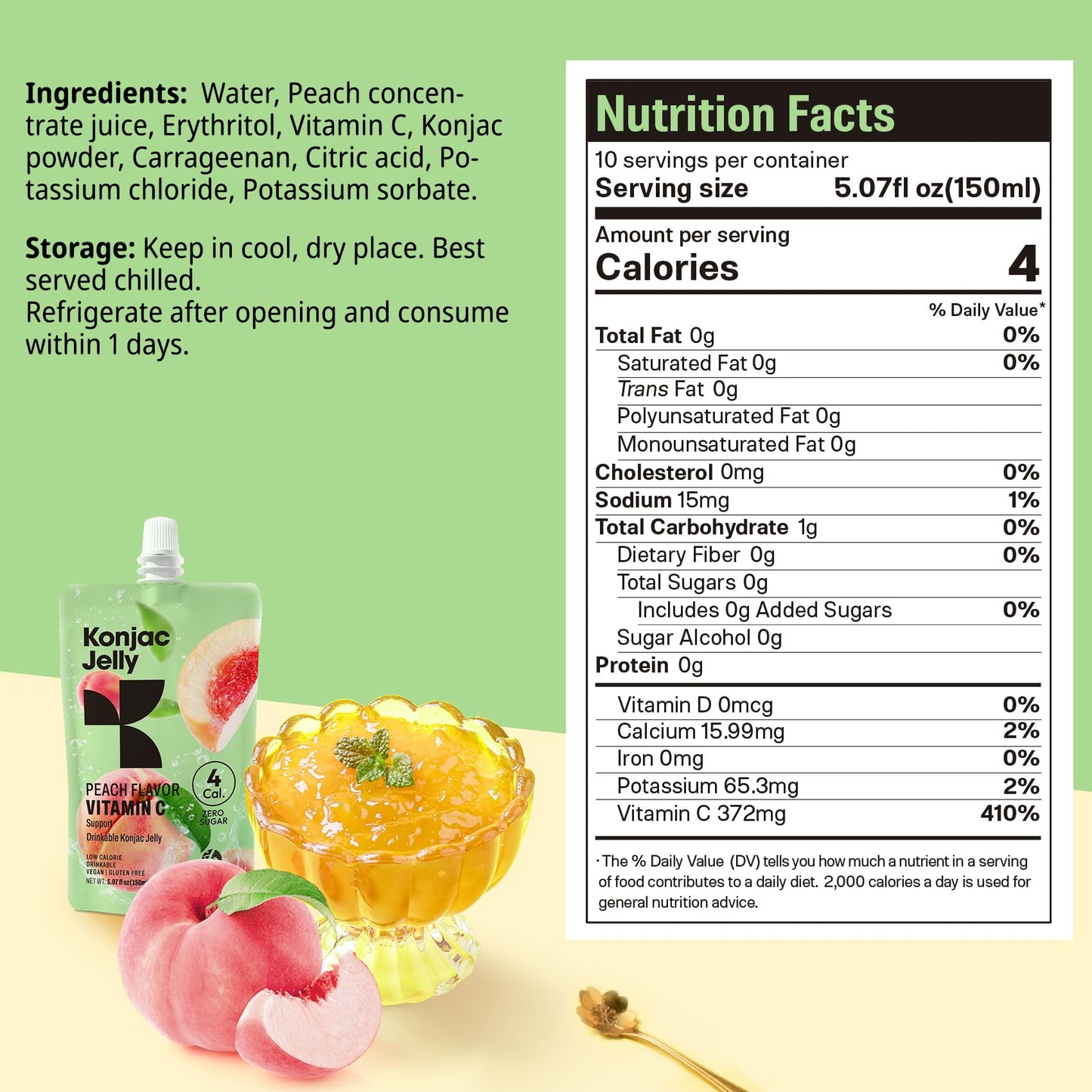 Hethstia Konjac Jelly Peach Flavor, Drinkable Peach Jelly Squeeze Pouches, 0 Sugar, 4 Calories, Keto, Vegan, Gluten-Free, Vitami