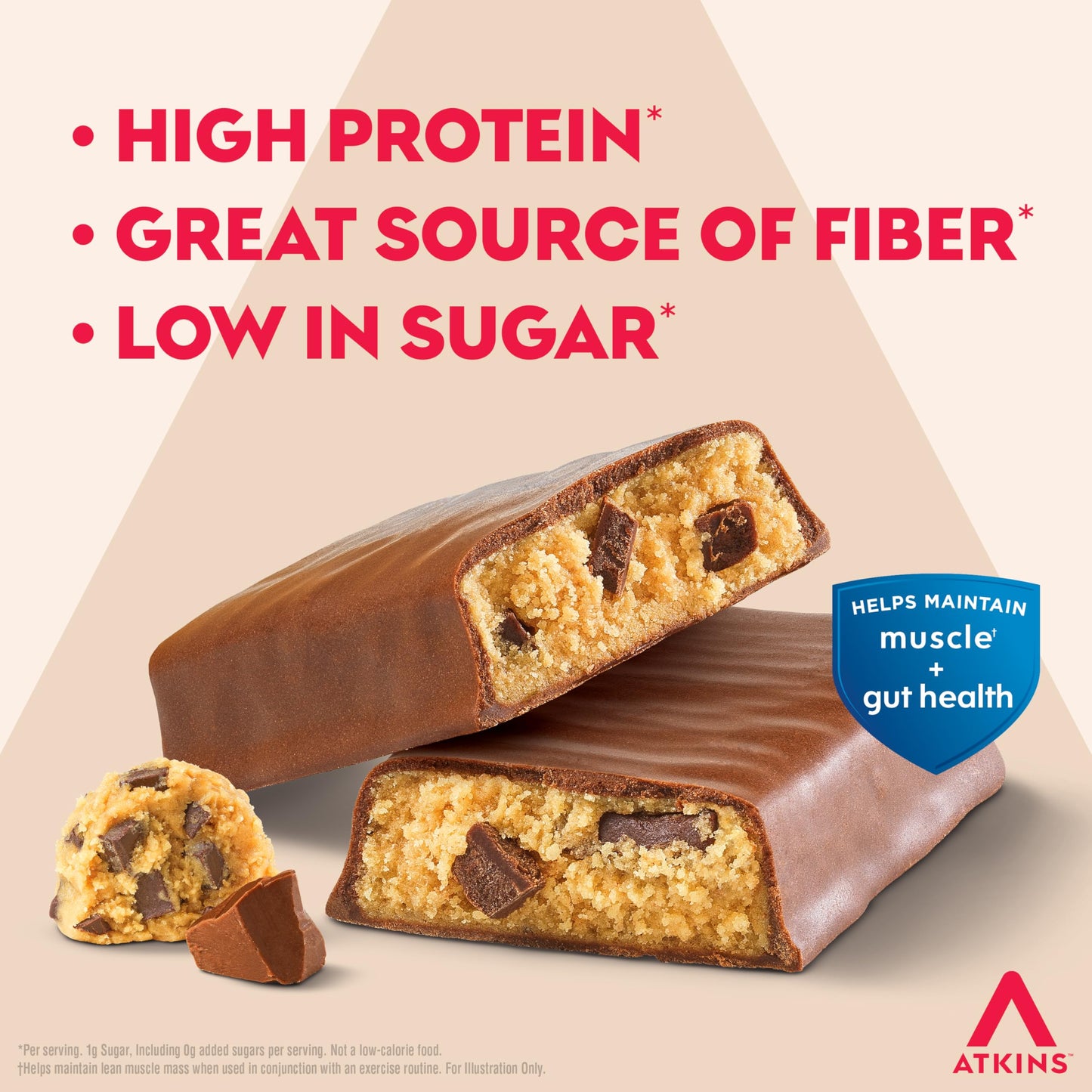Atkins Strong Chocolate Chip Cookie Dough High Protein Bars, 20g Protein, 2g Sugar, 4 Count (Pack of 6)