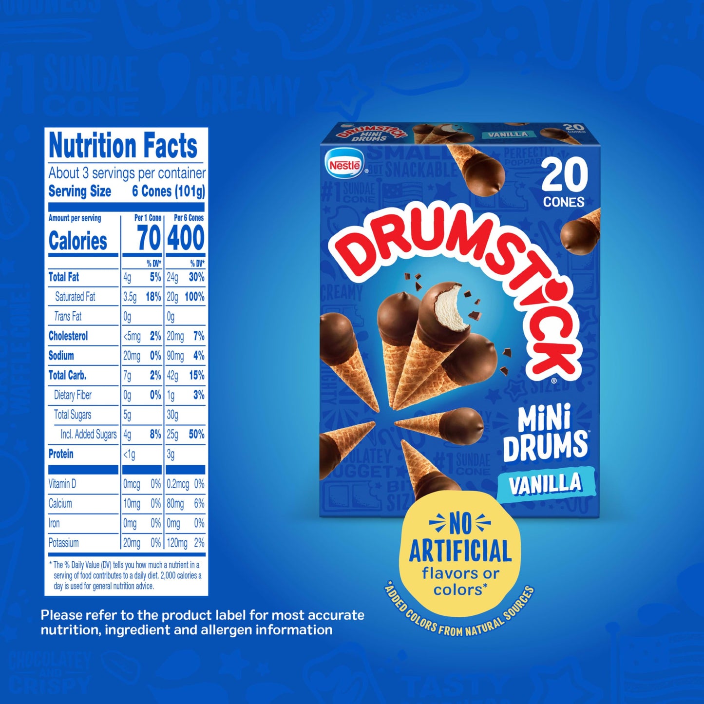 Drumstick Mini Drums Vanilla Sundae Cones, 20 Count