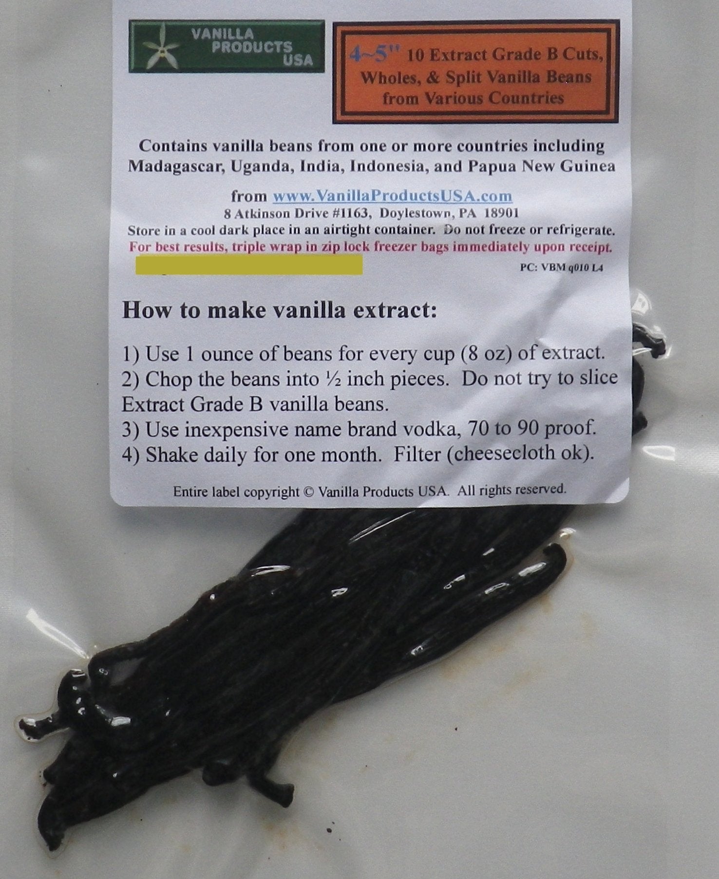 Vanilla Products USA Grade B Vanilla Beans, 10 Count, 4-5 Inches (12-14 cm)