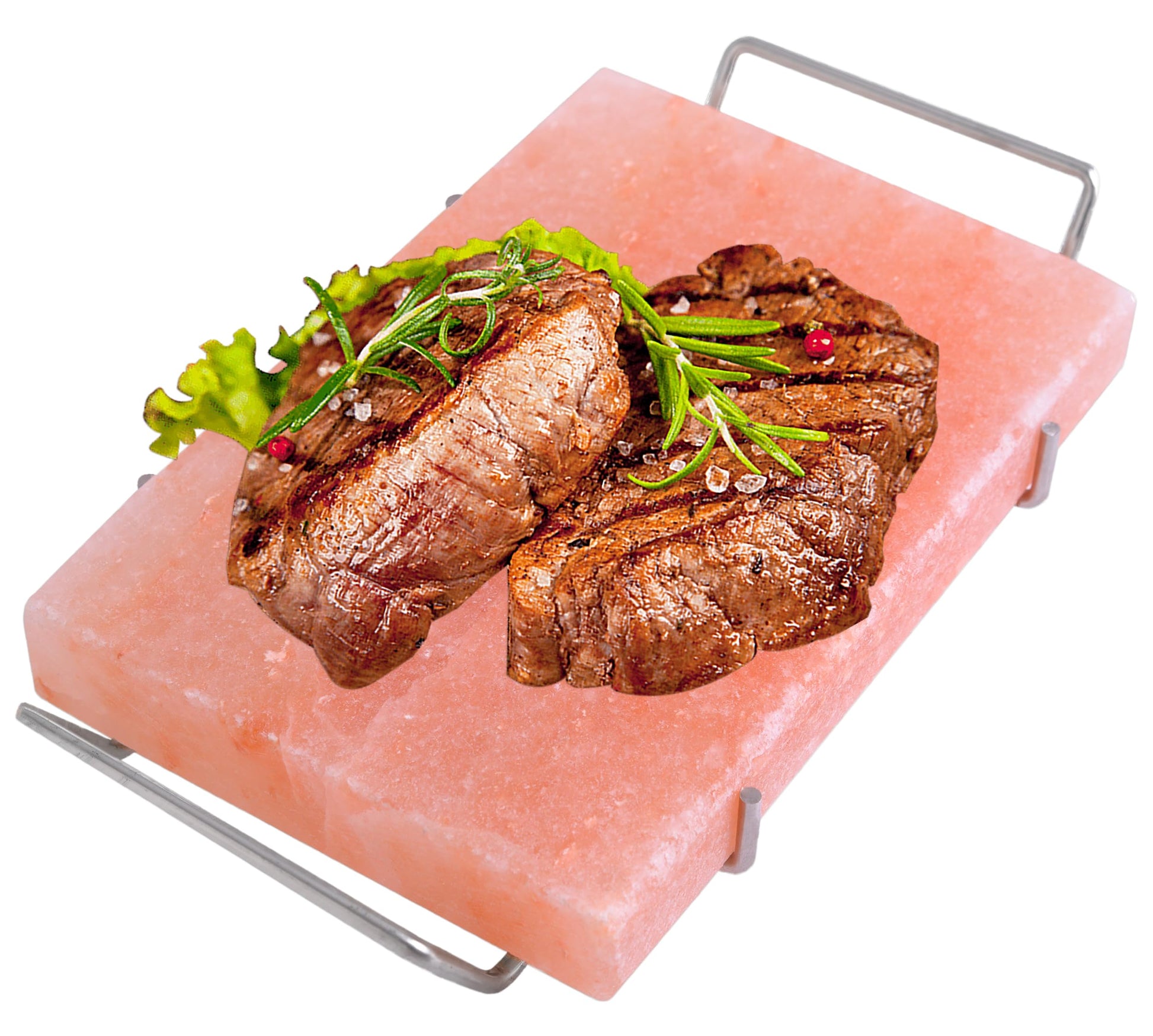 Spantik Professional Salt Block Set With Steel Tray 12'' X 8'' X 1.5'' Himalayan Cooking Plate For Grilling, Cooking, Serving, 1