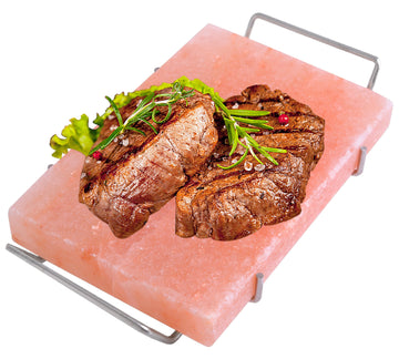 Spantik Professional Salt Block Set With Steel Tray 12'' X 8'' X 1.5'' Himalayan Cooking Plate For Grilling, Cooking, Serving, 1