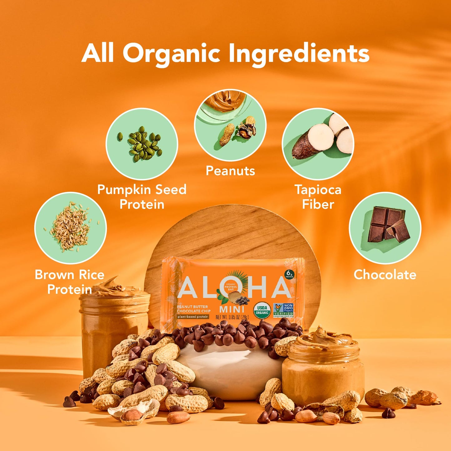 ALOHA Organic Plant Based Protein Bar MINIS |Peanut Butter Chocolate Chip | 20 Count, 24g Bars | Vegan, Low Sugar, Gluten Free,