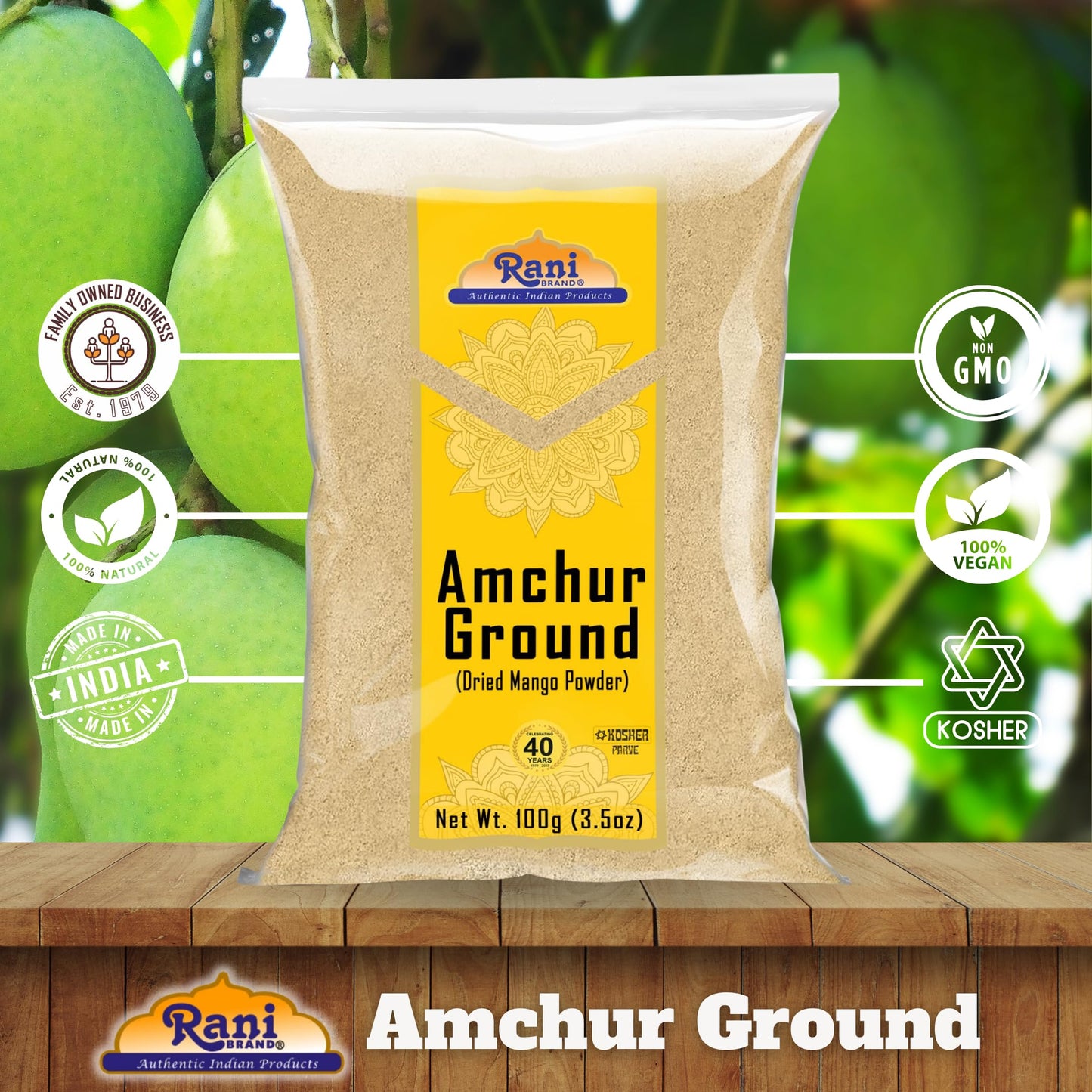 Rani Amchur (Mango) Ground Powder Spice 3.5Oz (100G) ~ All Natural, Indian Origin | No Color | Gluten Friendly | Vegan | Non-Gmo