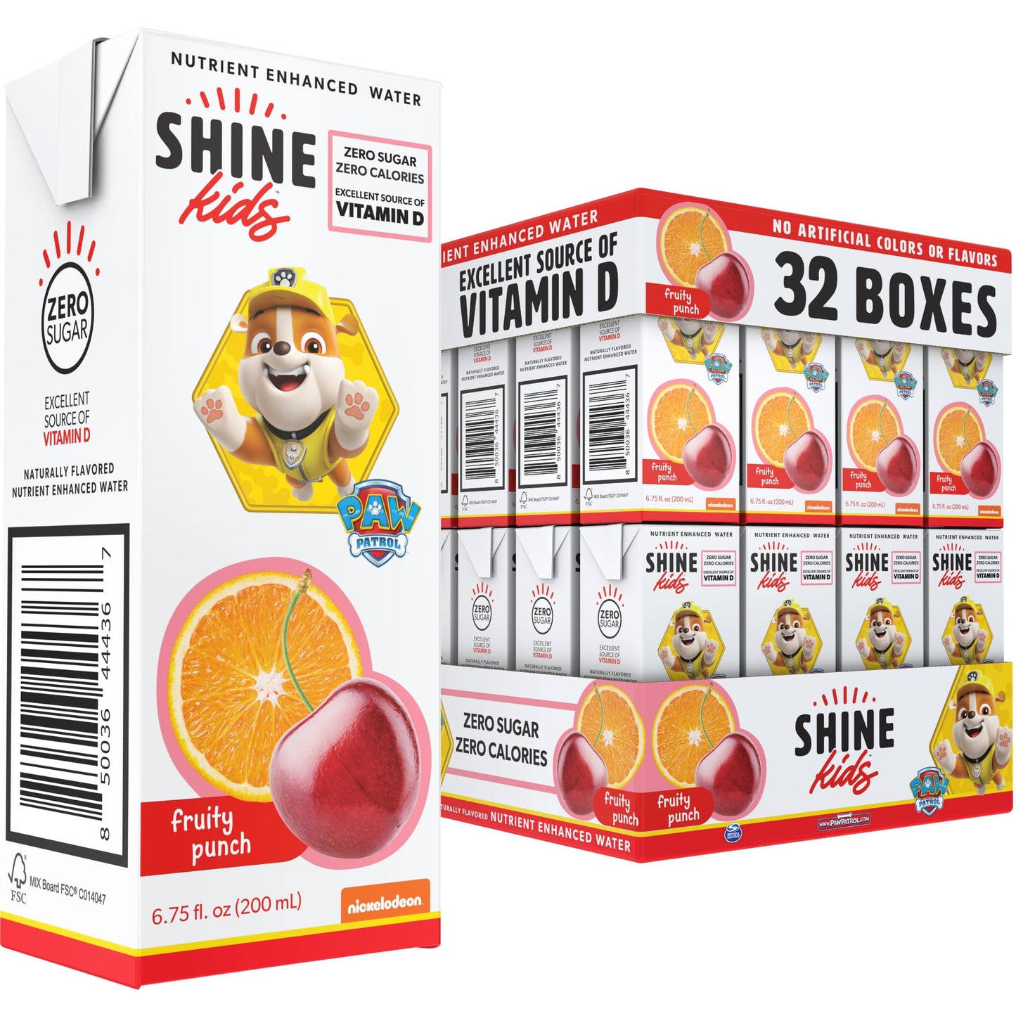 Shinekids X Paw Patrol Vitamin D Juice Box Healthy Drinks For Kids, Fruity Punch, 32 Pack, Sugar Free Kids Juice Boxes, 0 Calori