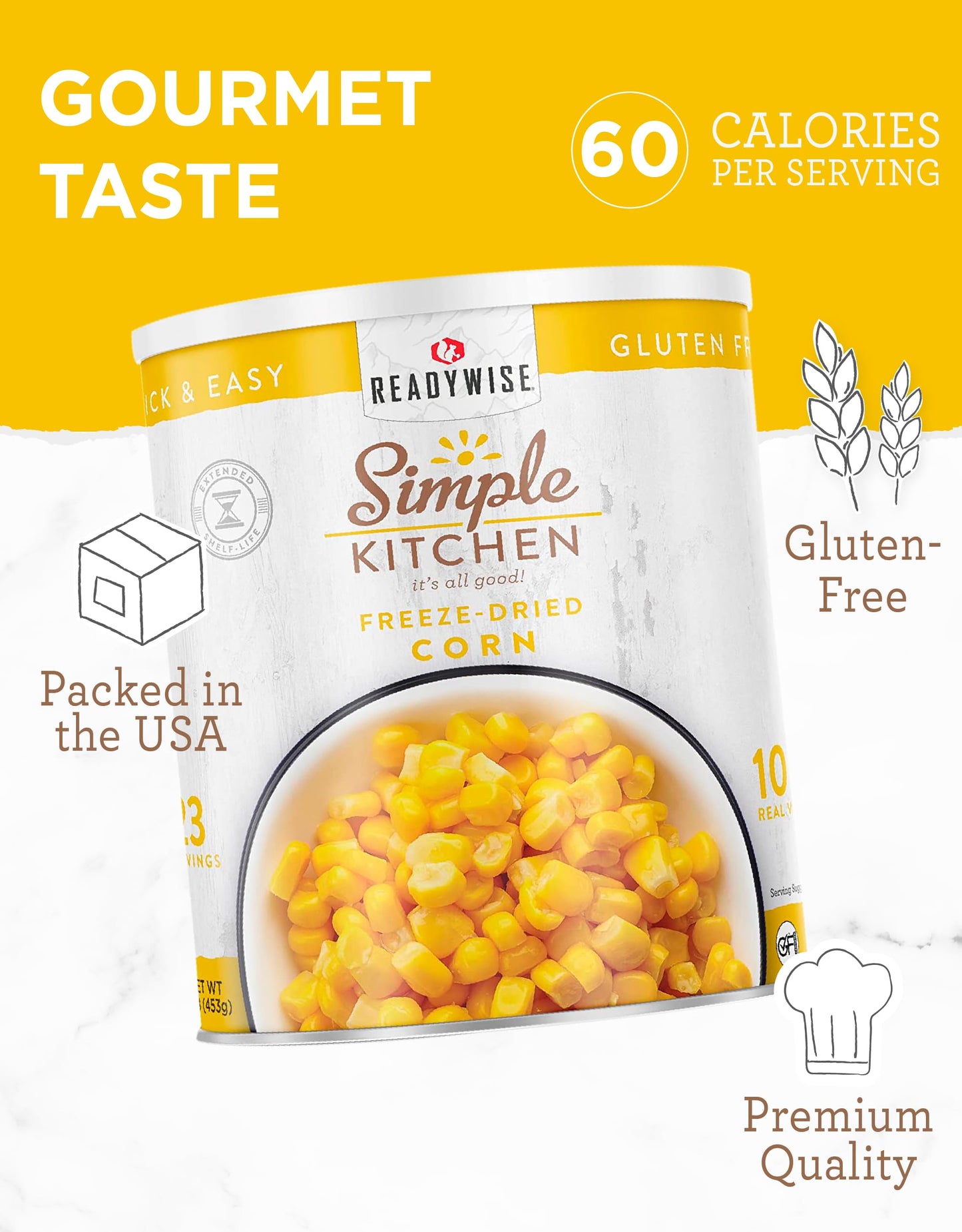 Simple Kitchen Freeze Dried Corn – 23 Servings For Family Meal Prep, Sweet Canned Corn, Gluten Free & Dehydrated Camping Meals, Emergency Survival Food For Backpacking & Hiking, #10 Can Package
