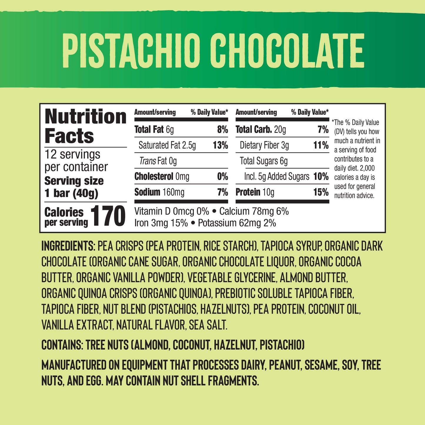 Mezcla Protein Bars, Gluten Free & Vegan, 10g Protein, Pistachio Chocolate, 1 Count (Pack of 1)