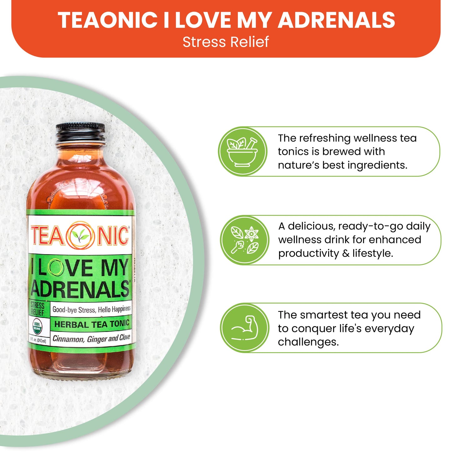 Teaonic I Love My Adrenals Detox Tea Tonic, Herbal Tea, Ginger Tea With Cinnamon And Clove, Usda-Certified, Vegan, Gluten-Free,