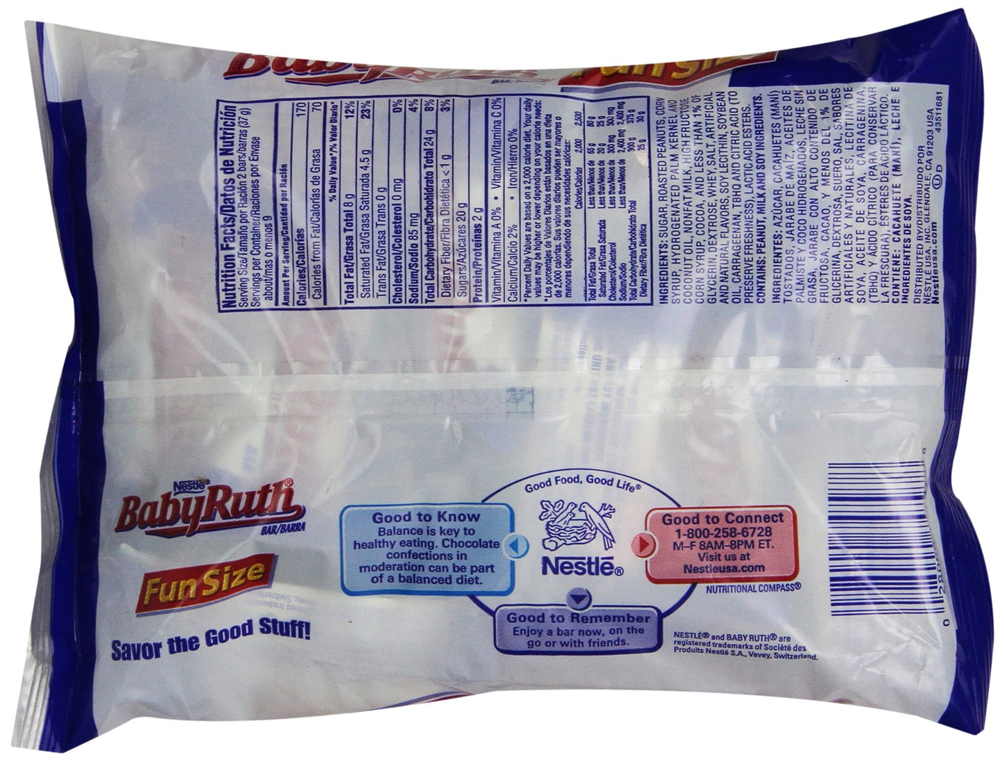Baby Ruth Fun Size Chocolate Bars, 11.5 oz, Pack of 1, Model 91829
