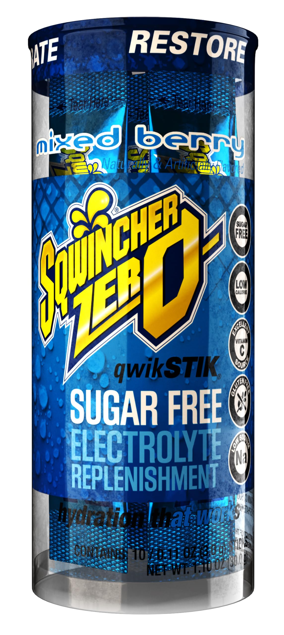 Sqwincher Zero Qwik Stik, Sugar Free, Low Calorie, Low Sodium Electrolyte Replacement Powder Hydration Drink Mix, Mixed Berry, 0