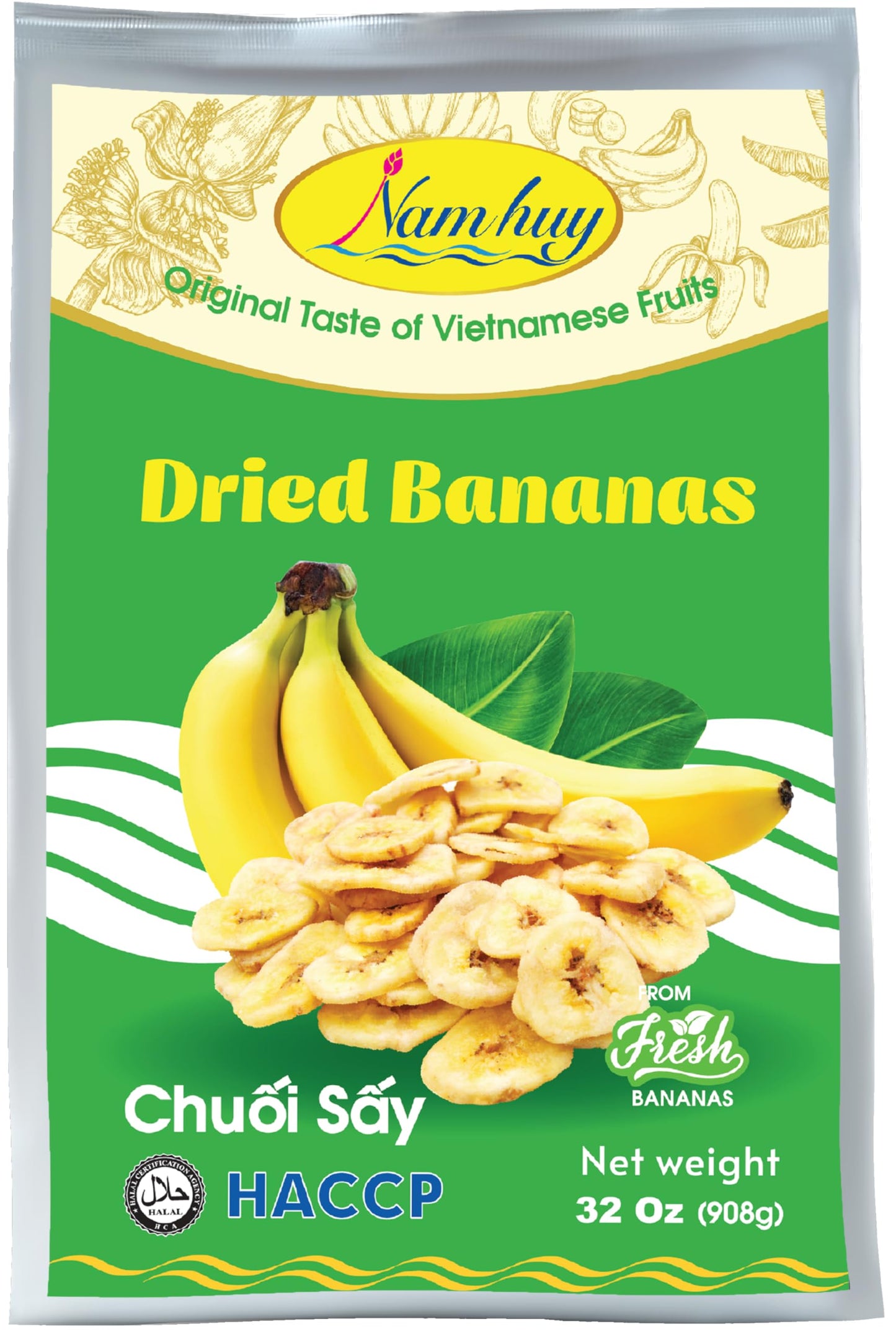 Nam Huy Dried Banana Fruit Snacks  Oriflavor Blendal Taste Of Vietnamese Fruits  No-Added Sugar Or Preservatives  Delicious Crispy Texture  Vegan Snack Packs  Haccp & Halal Certificate (32 Oz)