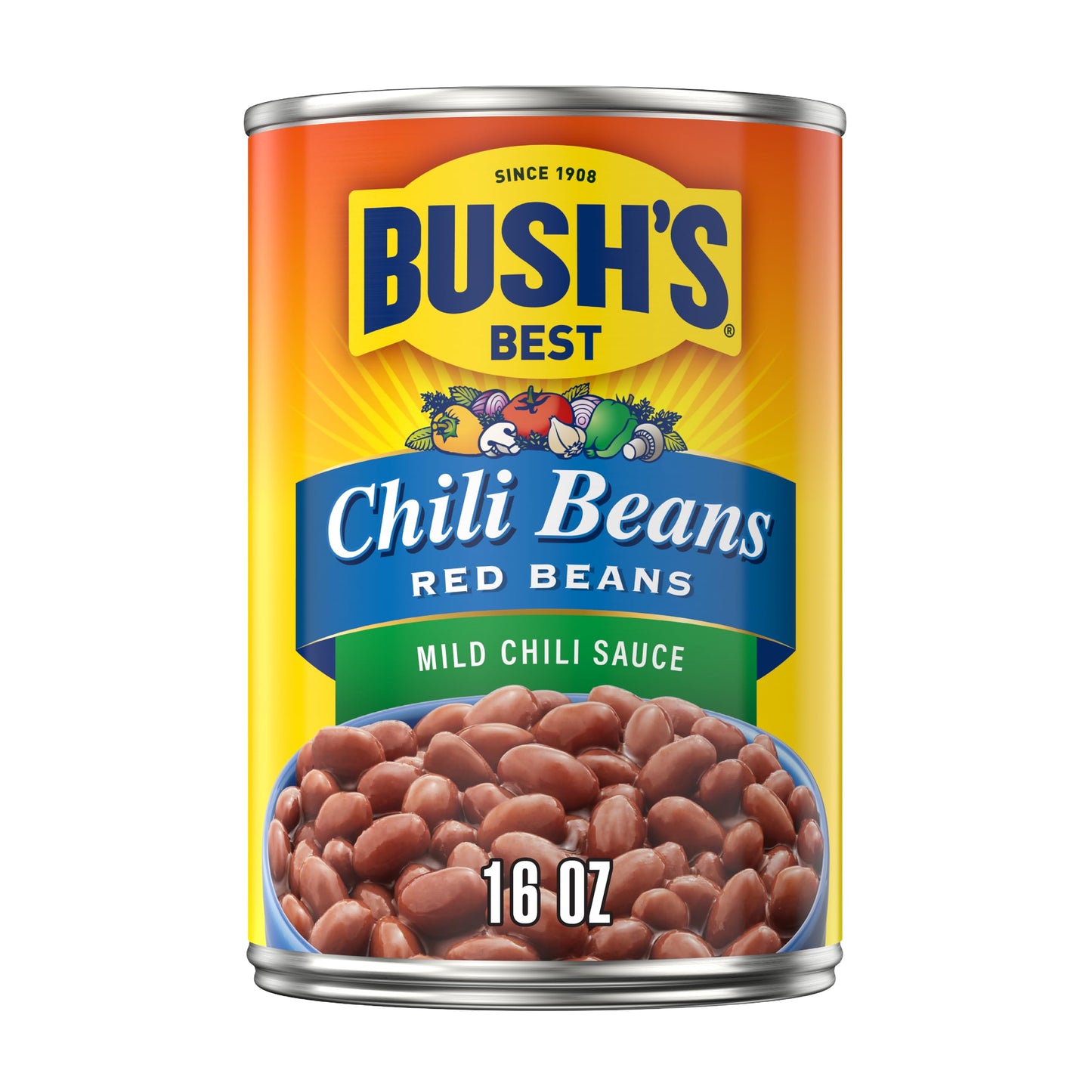 Bushs Canned Mild Red Chili Beans (Pack of 1), Plant-Based Protein, Excellent Source of Fiber, Low Fat, Gluten Free, in Mild Ch