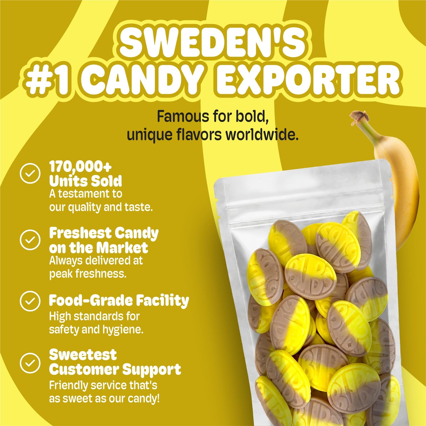 Bubs Swedish Candy - Banana Toffee Sweet Ovals | Vegan, Gluten-Free & Gelatin-Free Scandinavian Treats | Soft & Chewy Candy Impo