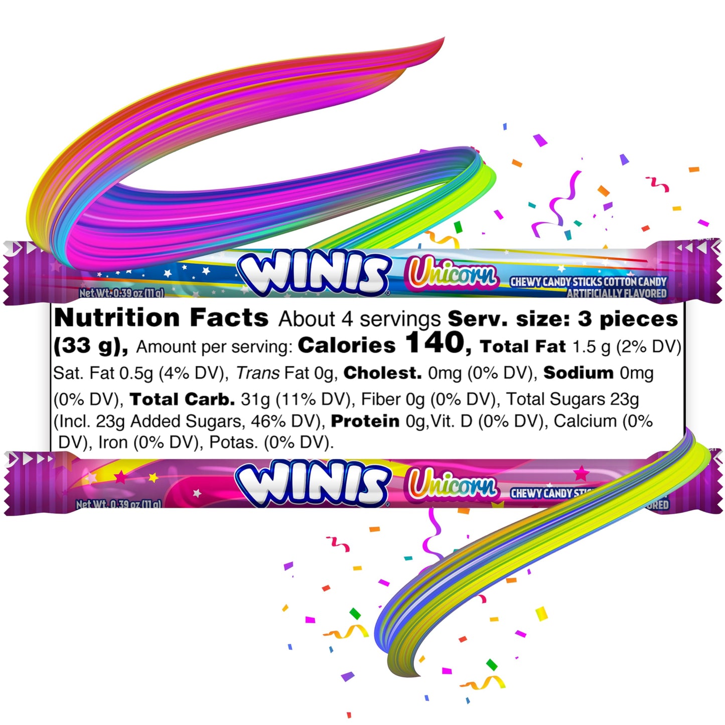 Winis Unicorn | Chewy Candy Swirl | Cotton-Candy Flavored | Sharing Size 4.3 Oz Bag - 11 Pieces | Gifts, Holiday, Parties, Concessions, Pantry, Non-Melting, Party
