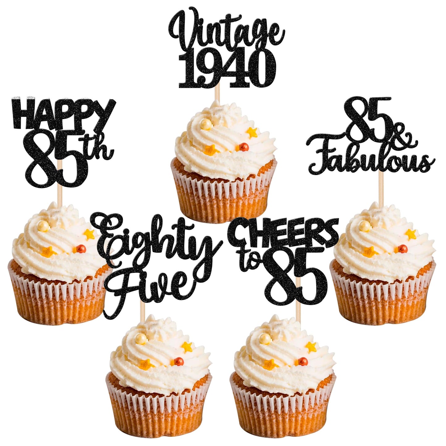 30Pcs Happy 85Th Birthday Cupcake Toppers Glitter Eighty Five Vintage 1938 Cupcake Picks 85 Fabulous Cheers To 85 Years Cake Dec