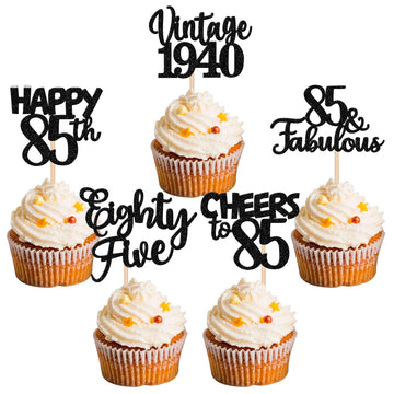 30Pcs Happy 85Th Birthday Cupcake Toppers Glitter Eighty Five Vintage 1938 Cupcake Picks 85 Fabulous Cheers To 85 Years Cake Dec