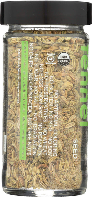 Spicely Organic Fennel Seeds Whole 1.10 Ounce Jar Certified Gluten Free