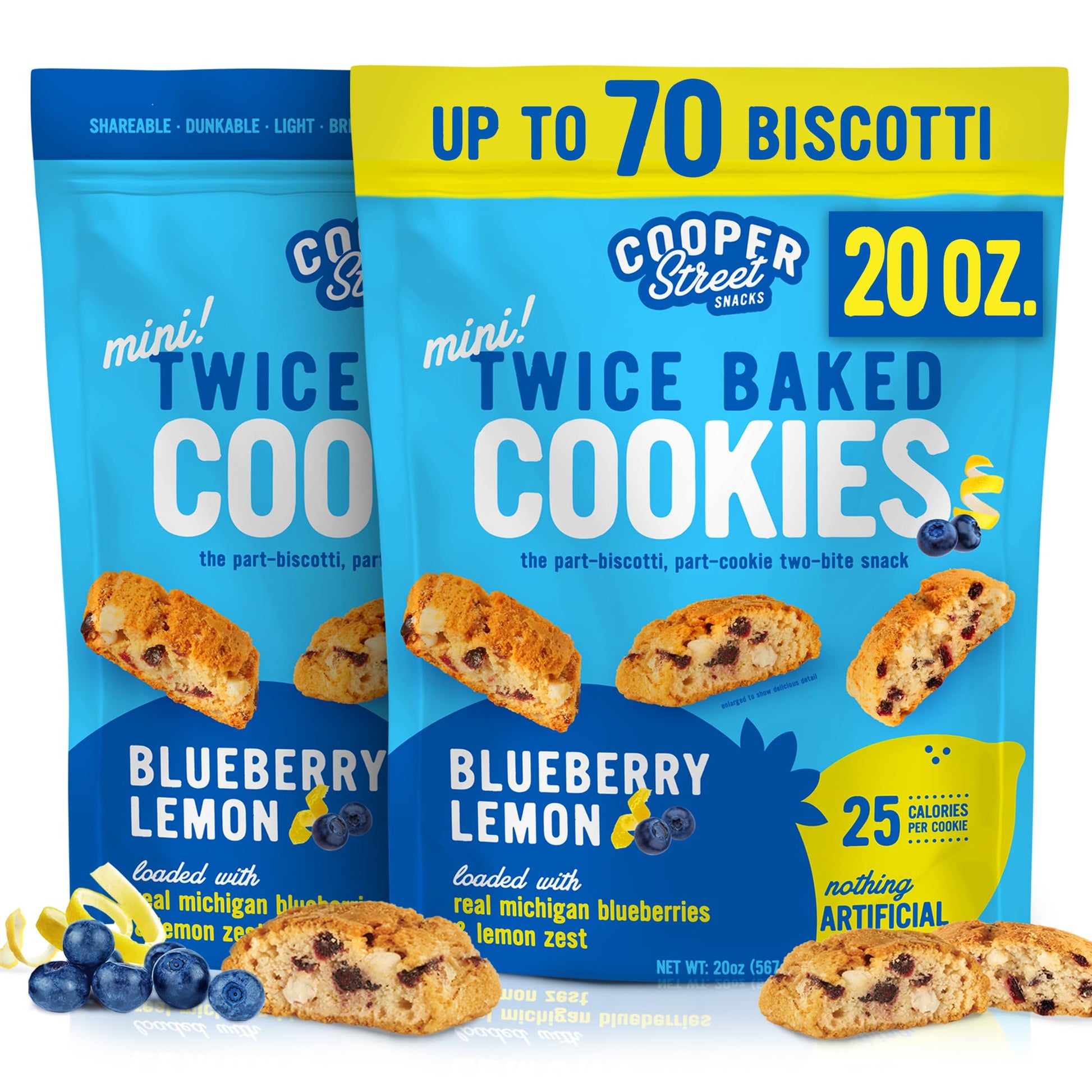 COOPER STREET Biscotti Cookies - Blueberry Lemon Flavor, 20oz (Pack of 2), Peanut & Dairy Free, Crispy and Healthy