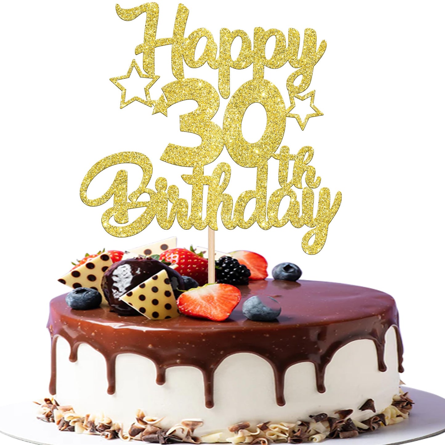 YCTHUNFISH 30th Birthday Cake Topper, Glitter Heart & Star Design, Gold, Paper, Party Supplies