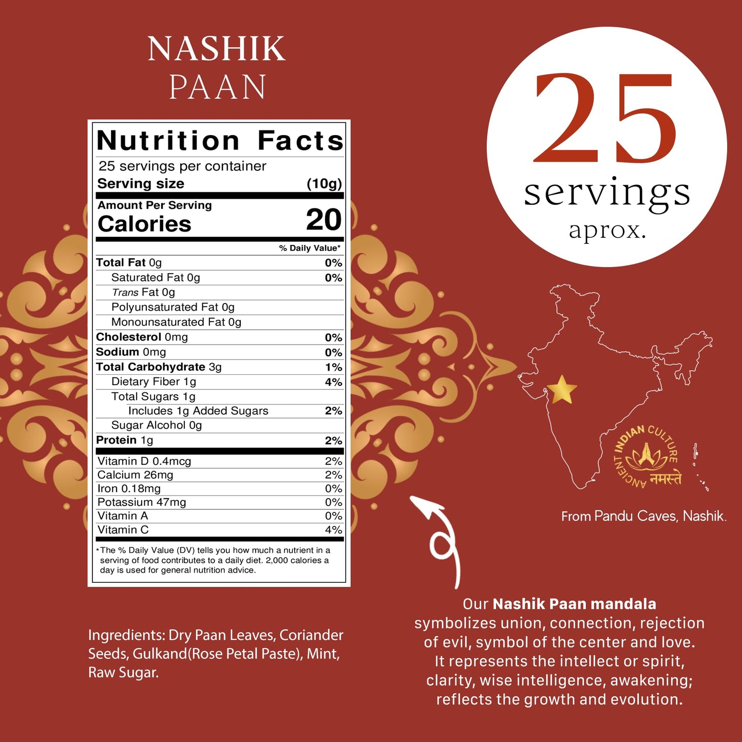 Aryaa Organic Nashik Paan 8.75Oz (250Gm) Herbal Tea & Digestive Snack | 100% Natural, Vegan, Gluten-Friendly | Sound-Infused, No