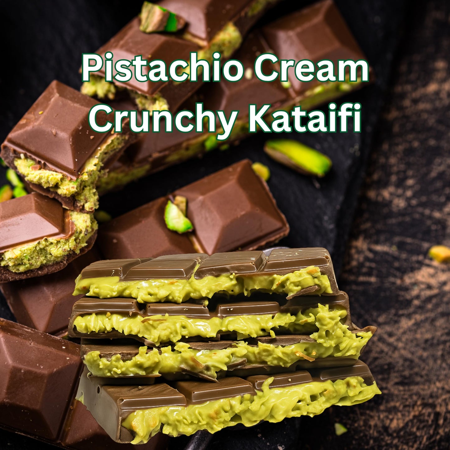 Dubai Chocolate Bar - 3.52Oz (100G) - Elegant Ma Lit Candy Milk Dubai Chocolate Bar With Pistachio & Knafeh/ Kataifi - Viral Dubai Chocolate - Great Holiday Gift For Men Women Mom Dad (Green Package)