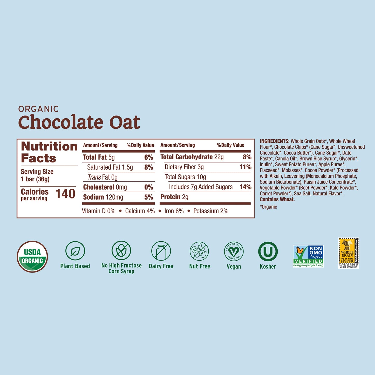 Natures Bakery Organic Chocolate Oat Baked-Ins Bars, 7.62 Oz (6 Count Of 1.27Oz)