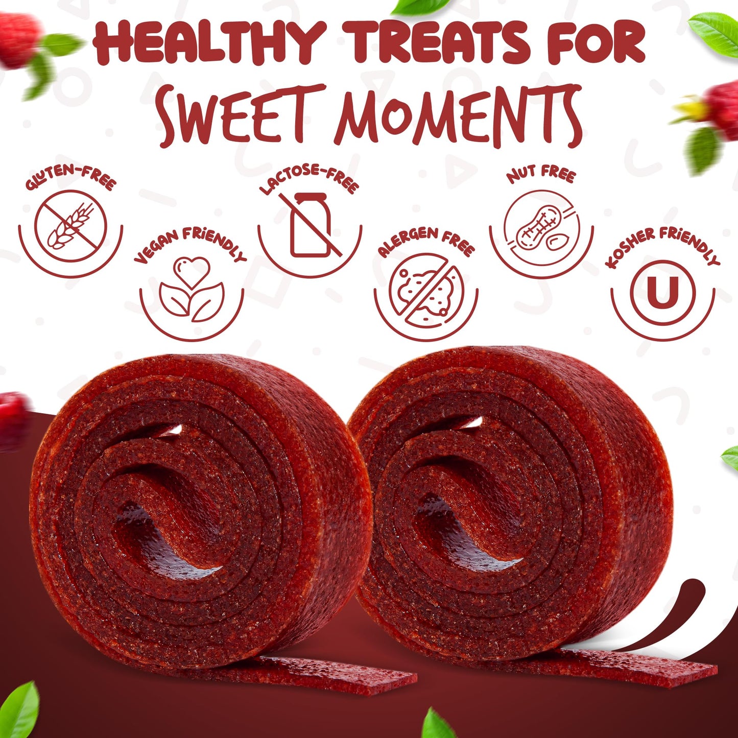 Essence 97 Fruit Roll Ups - Vegan, Non-GMO, No Added Sugar, Raspberry Fruit Strips, 16 Count Snacks for Kids and mature-themeds
