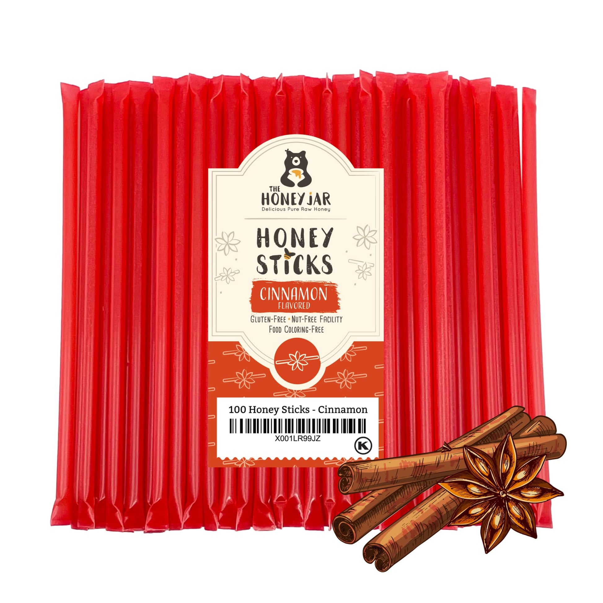 The Honey Jar Cinnamon Flavored Raw Honey Sticks - 100 Count Honey Straws for Tea and Coffee
