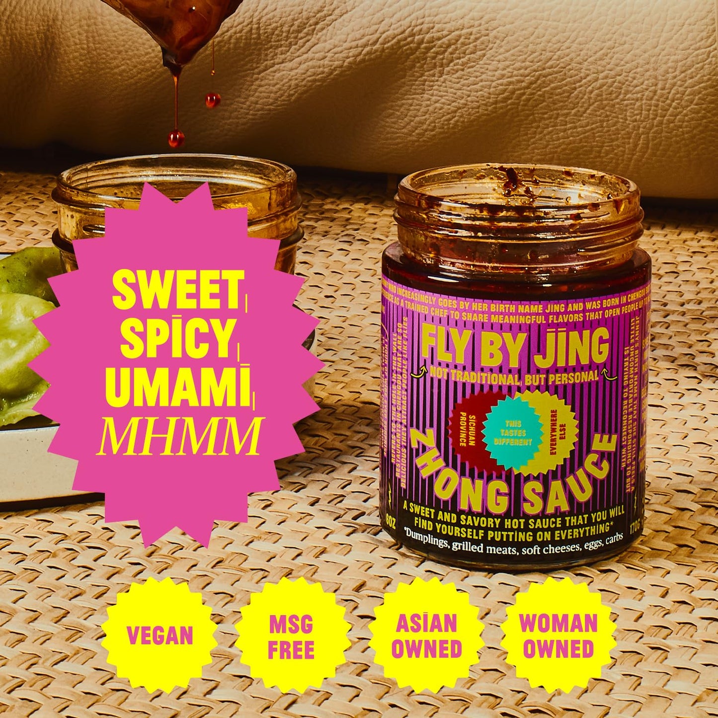 FLYBYJING XL Spicy Sweet Chili Sauce - Perfect for Noodles, Meats, Veggies, and Dumplings - All-Natural and Vegan Zhong Sauce, U