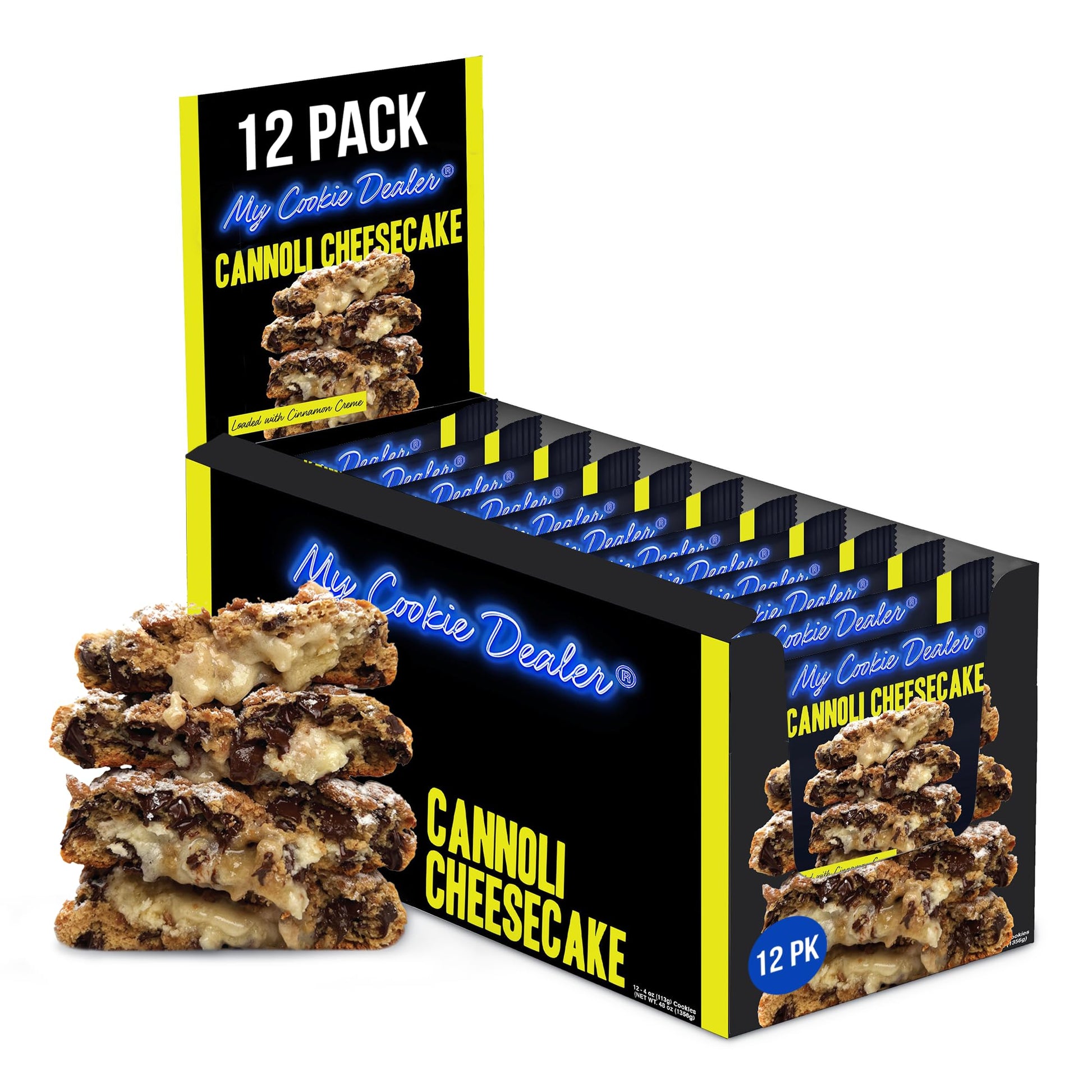 My Cookie Dealer Soft Baked Cookies, Cannoli Cheesecake (12-Pack, 4oz Cookie) - Cannoli Shell Batter Loaded with Chocolate Chips
