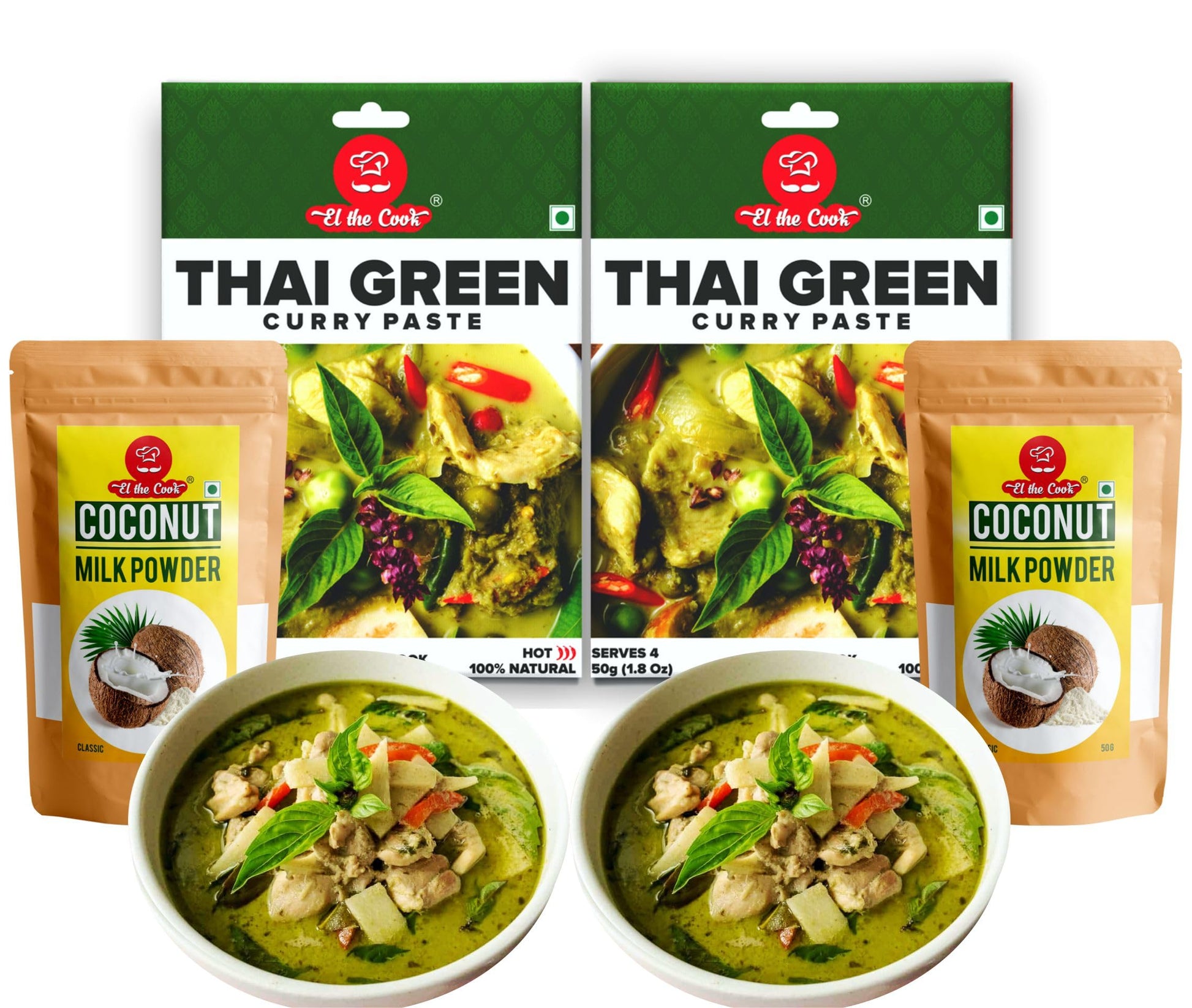 El The Cook Thai Green Curry Paste + Coconut Powder For Making Thai Curry | Ready To Cook Kit | Serves 4 X 2 Pack (50G Each)