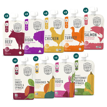 Serenity Kids 6+ Months Meats + Veggies Mixed Baby Food Puree Pouch Variety Pack 18 Count- No Sugary Fruits Or Added Sugar - 3.5 Oz Bpa & Allergen Free Pouch- Baby Puree Variety Pack - Pouches - Bison