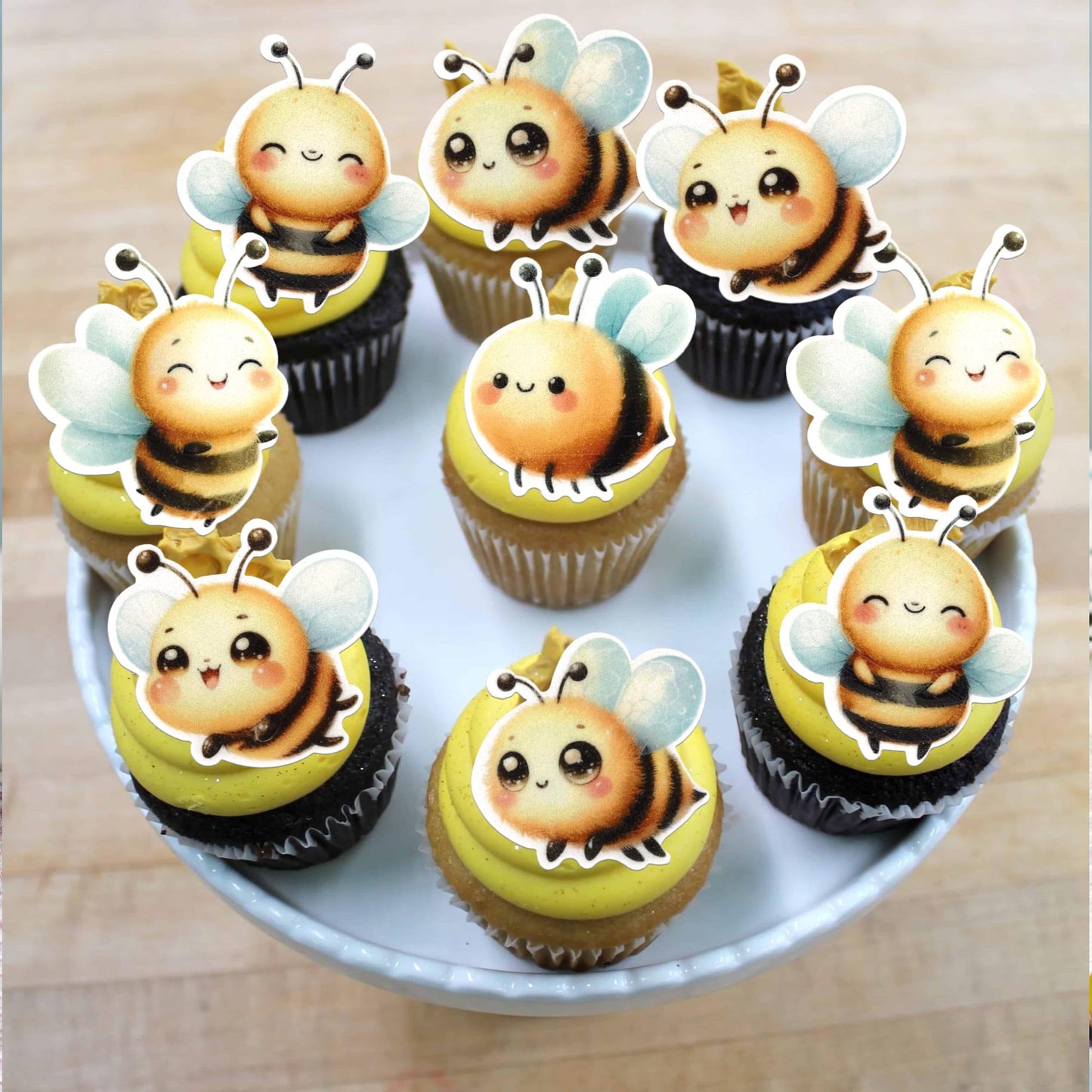 60 Pcs Edible Bumble Bee Cupcake Toppers Waper Paper Honey Bee Party Cake Decorations Edible Oh Babee Cupcake Picks For Bee Them