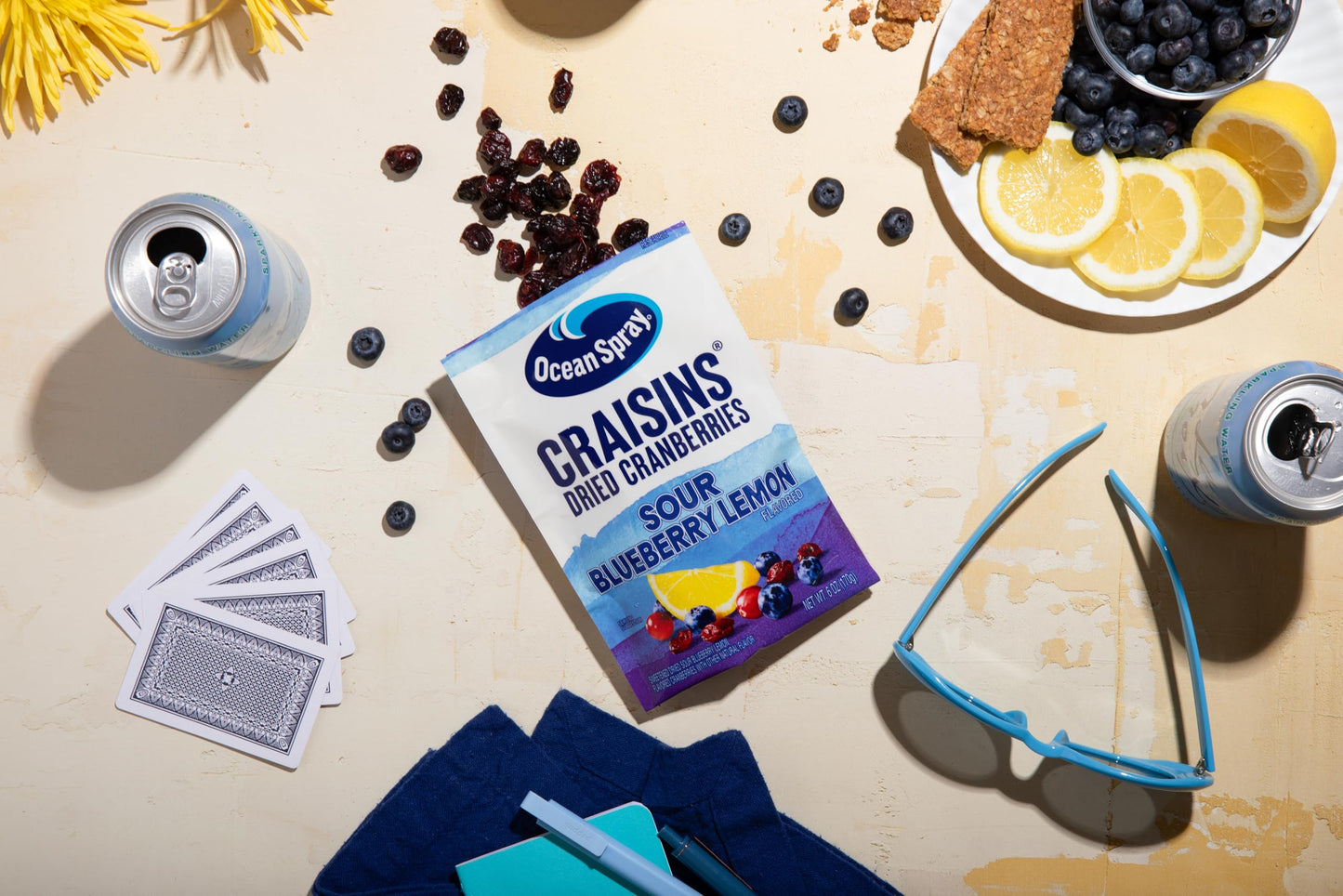 Ocean Spray Craisins Sweetened Dried Cranberries, Sour Blueberry Lemon, 6oz Pouch