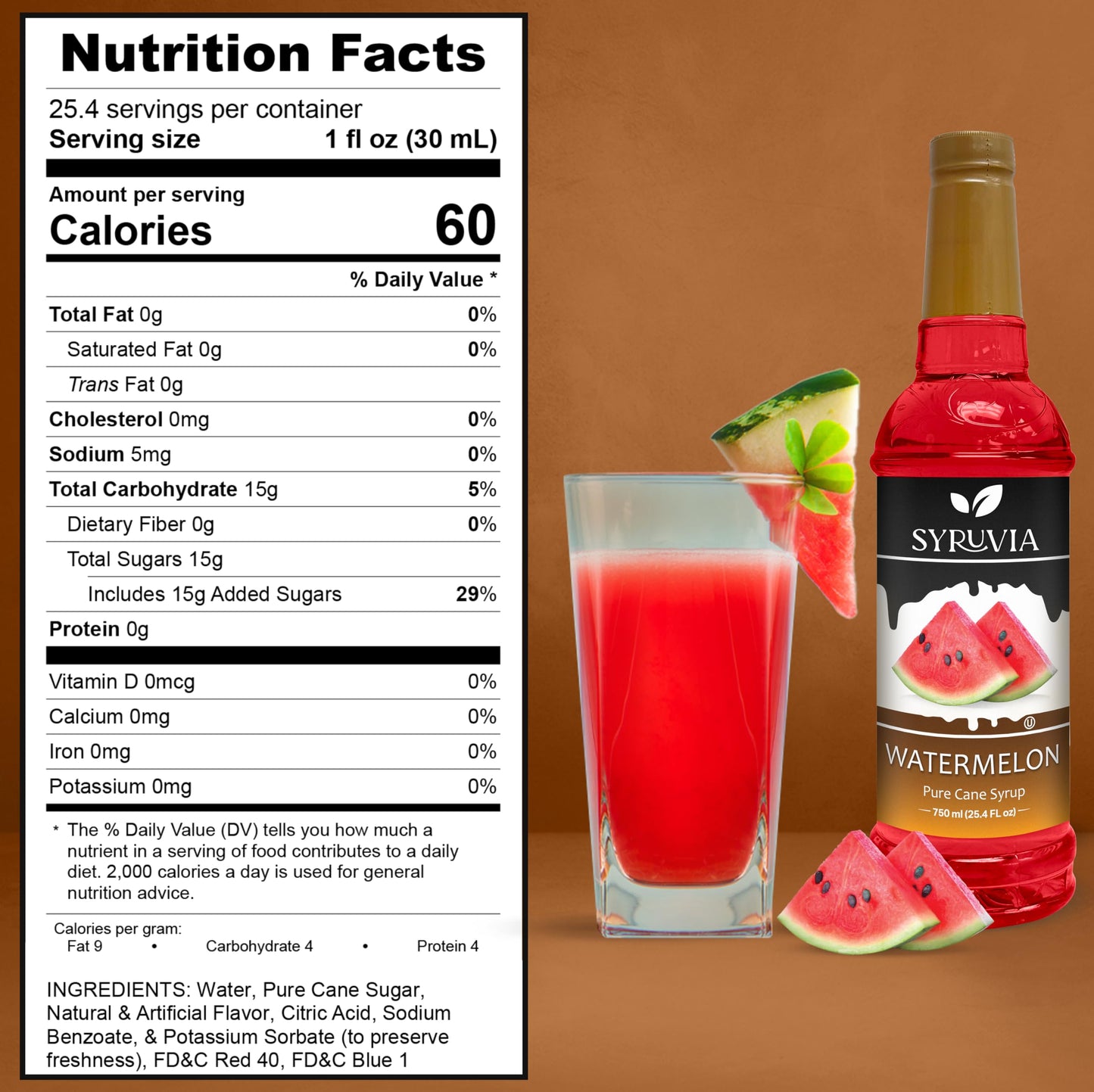 Syruvia Watermelon Syrup - Watermelon Syrup Flavor, 25.4 Fl Oz - Perfect For Cocktails, Ice Tea, Desserts, Italian Sodas, Ice An