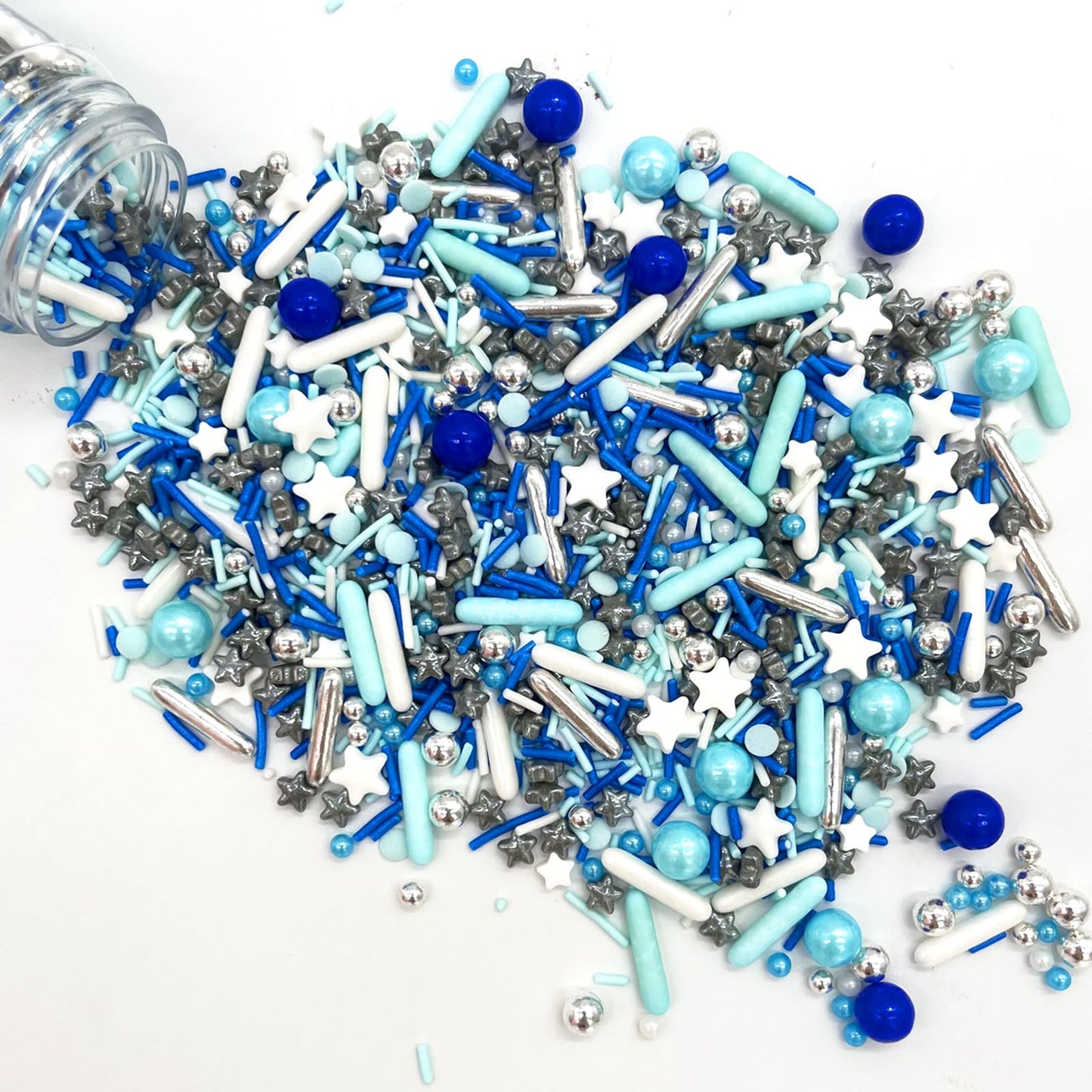 Weraru Edible Blue Silver Pearl Mix Sprinkles Candy Mixing Size Baking Edible Cake Decorations Cupcake Toppers Cookie Decorating
