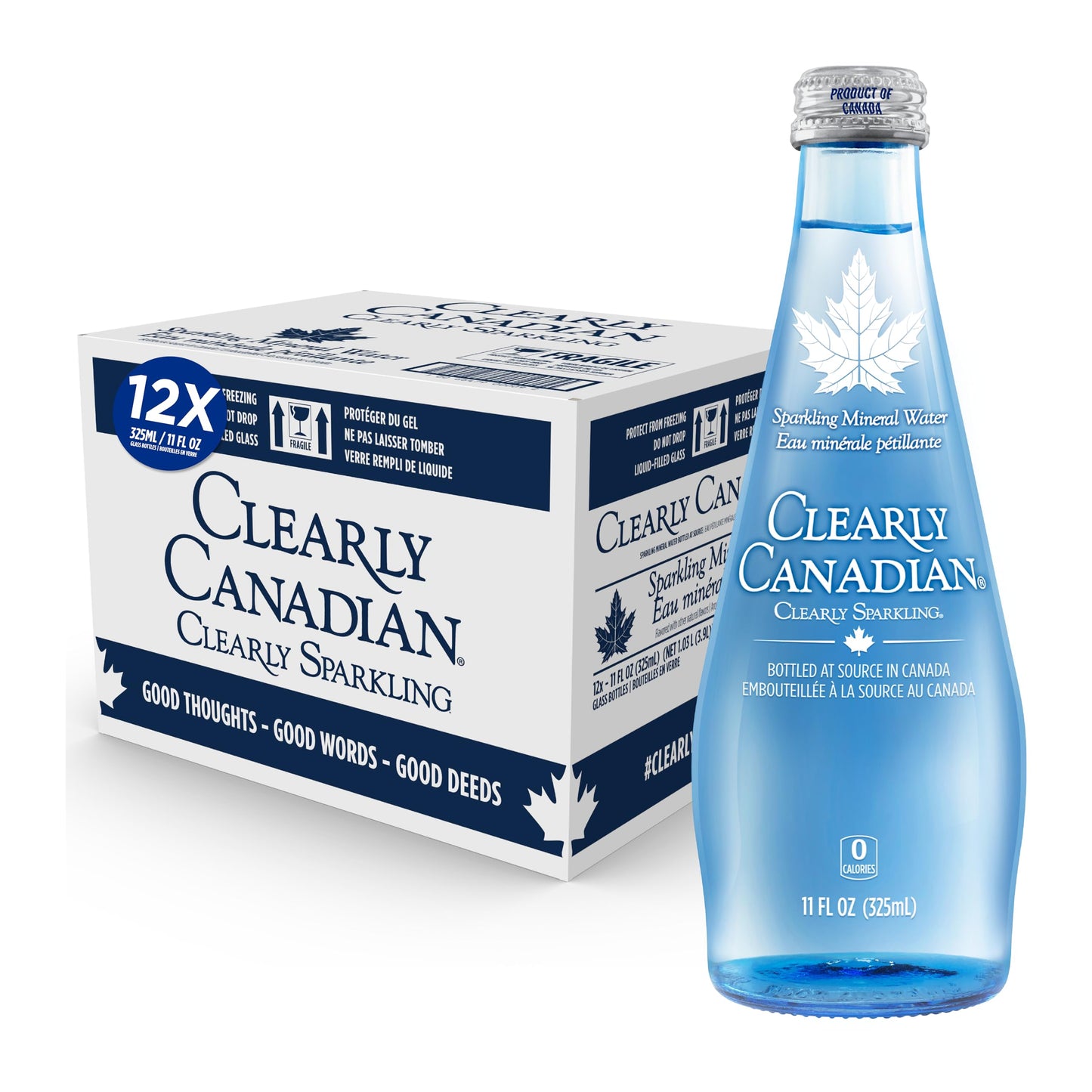 Clearly Canadian Clearly Sparkling Spring Water Beverage, Natural & Carbonated Seltzer Water, 1 Case (12 Bottles X 325Ml)