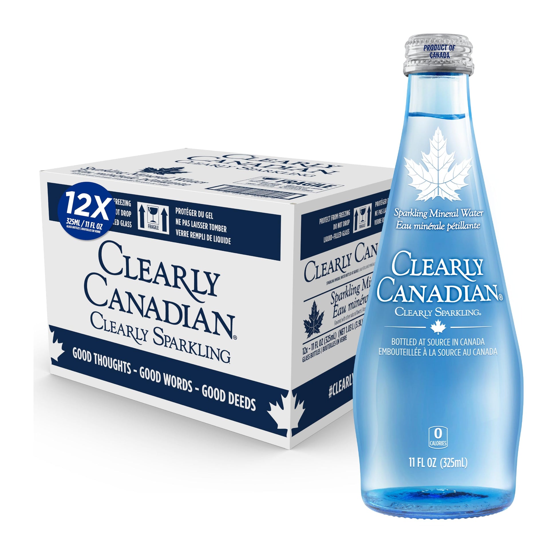Clearly Canadian Clearly Sparkling Spring Water Beverage, Natural & Carbonated Seltzer Water, 1 Case (12 Bottles X 325Ml)