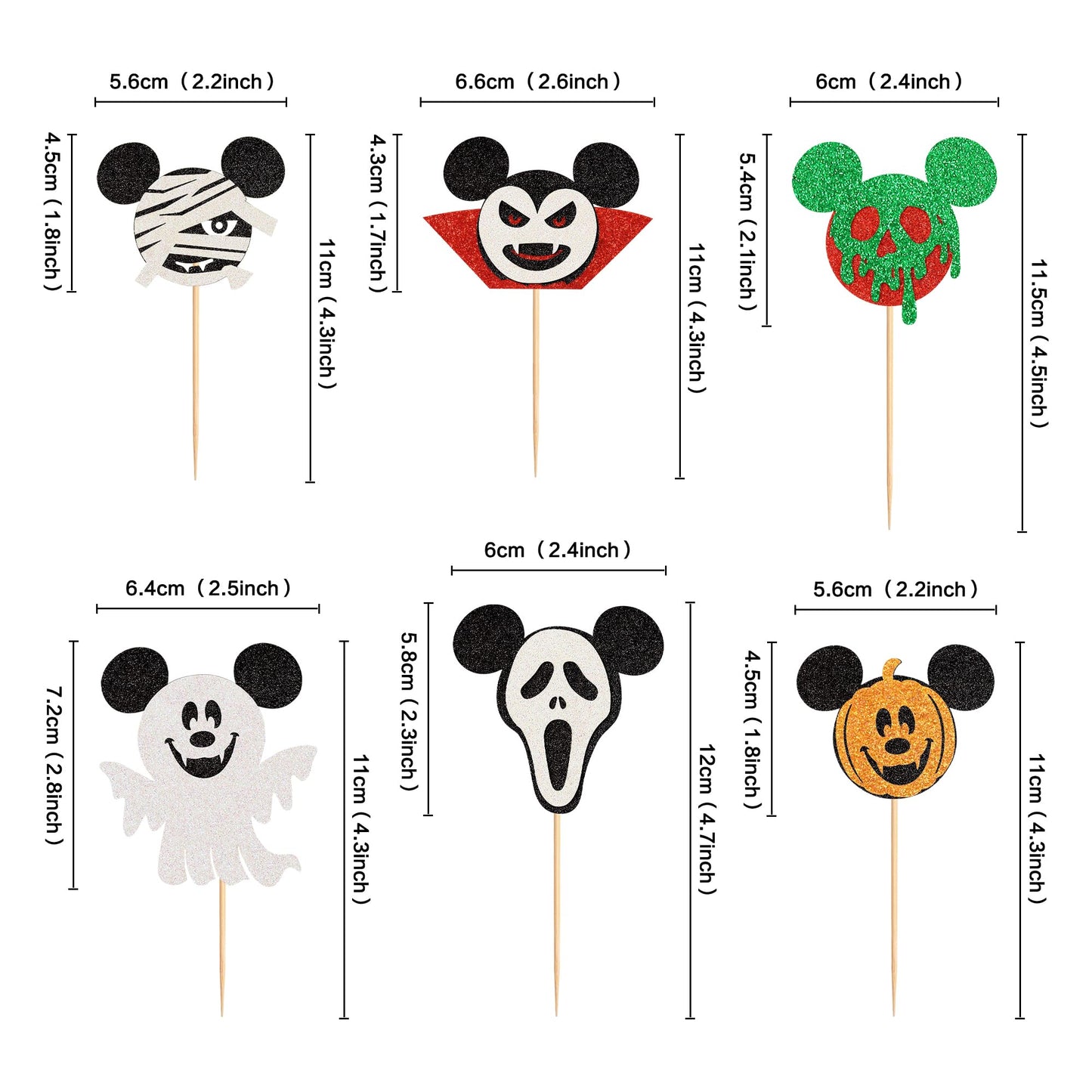 Ercadio 24 Pack Mouse Inspired Halloween Cupcake Toppers Glitter Mouse Ghost Pumpkin Cupcake Picksfor Halloween Theme Baby Showe